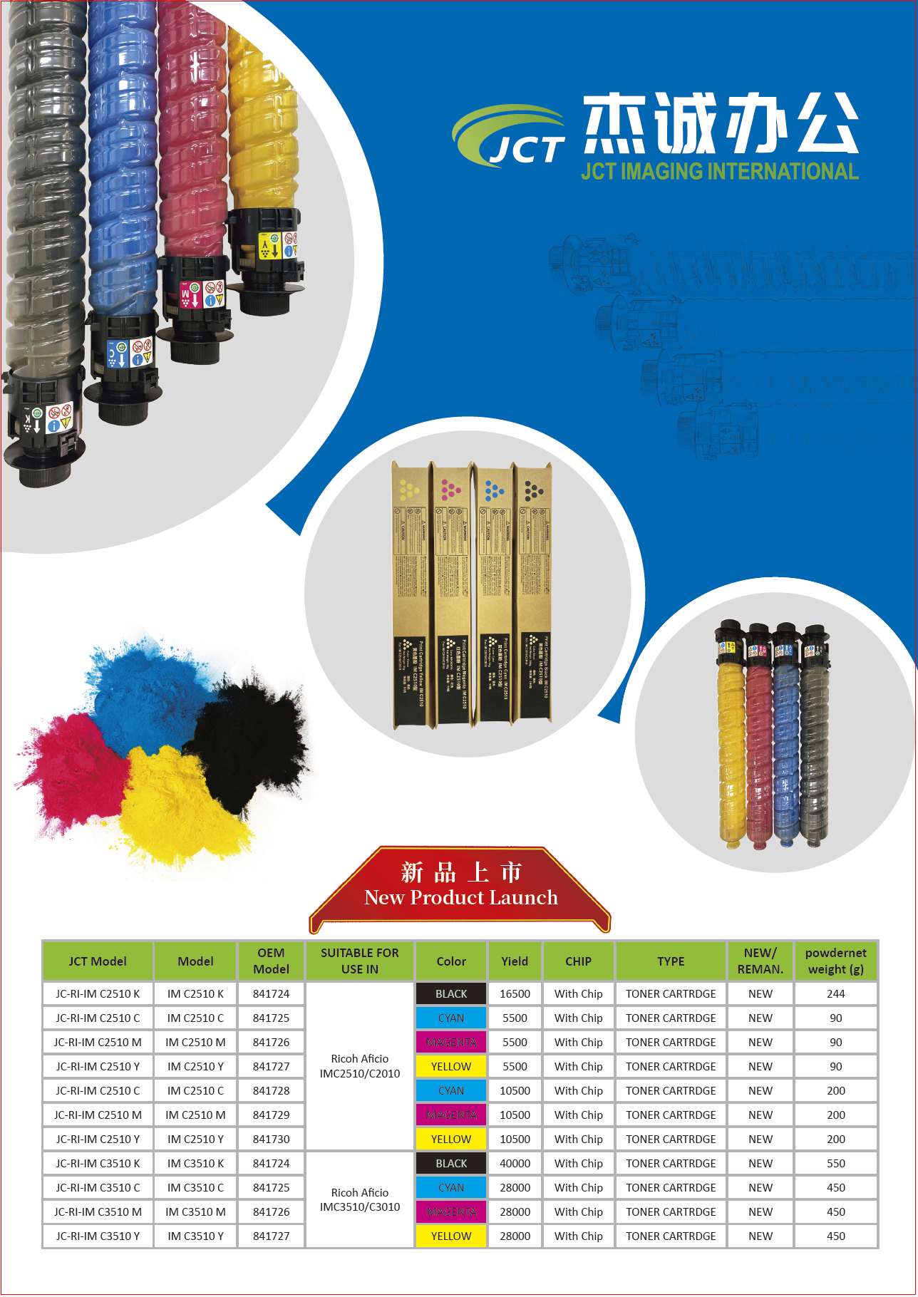 JCT 2023 New Arrival Items-Ricoh IM C2510 IM C3510 Compatible Toner Cartridge